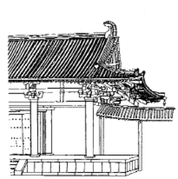 Пристройка-пагода, украшенная лепной керамикой в виде голов дракона